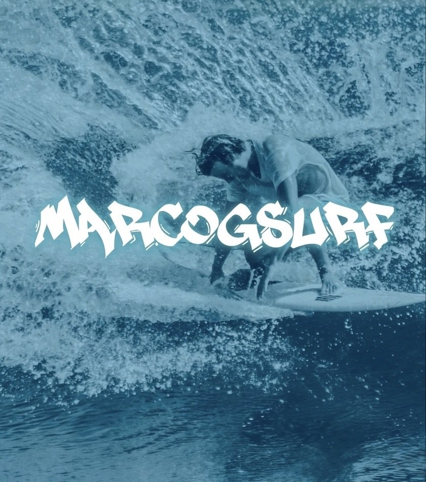 Marco surfing under the marcogsurf logo